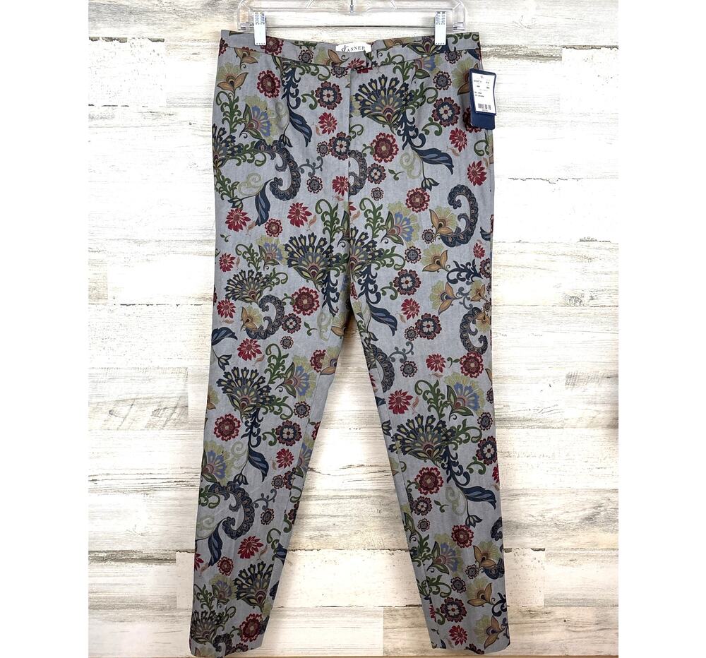 Tanner Doncaster Collection Womens 8 Gray Multi Floral Vintage Dress Pants NWT
